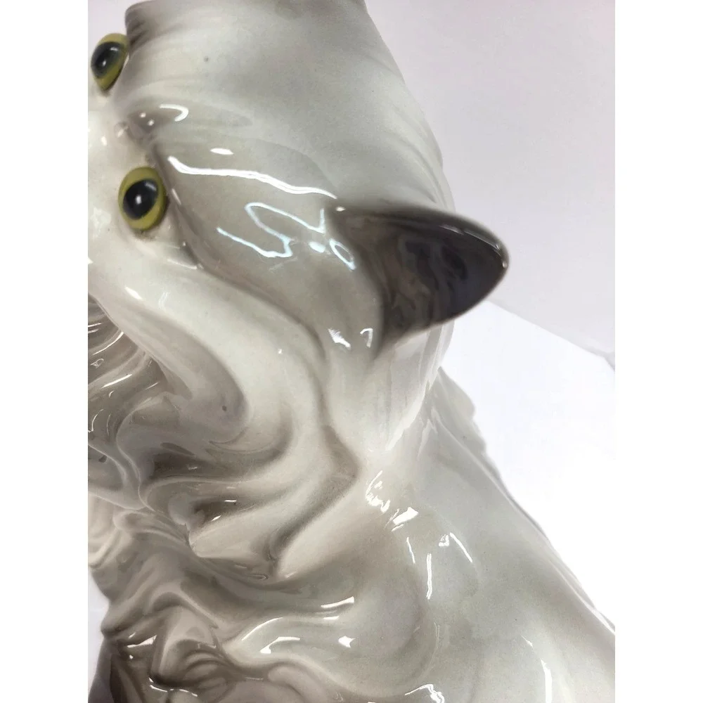 Vintage Large Ceramic Cat Grey Persian MCM Glossy Glaze Finish 17
